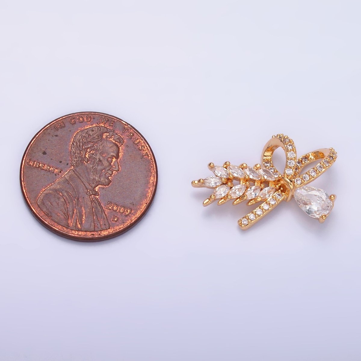 24K Gold Filled Micro Paved Marquise CZ Geometric Ribbon Bow Pendant | AA1438