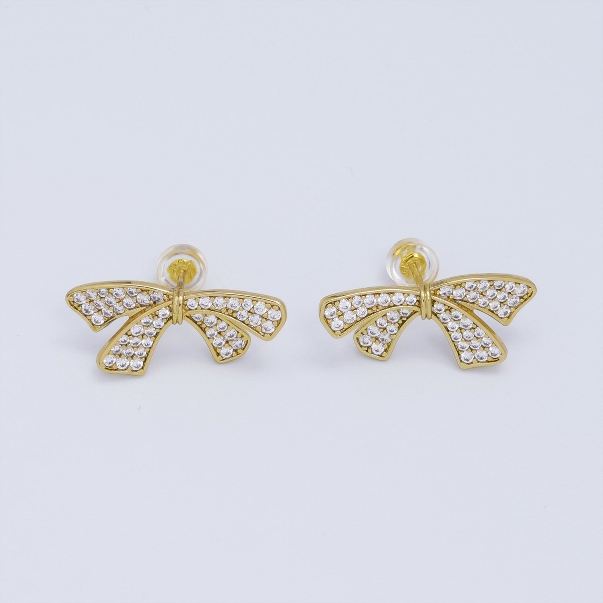 24K Gold Filled Micro Paved Ribbon Bow Stud Earrings | T063