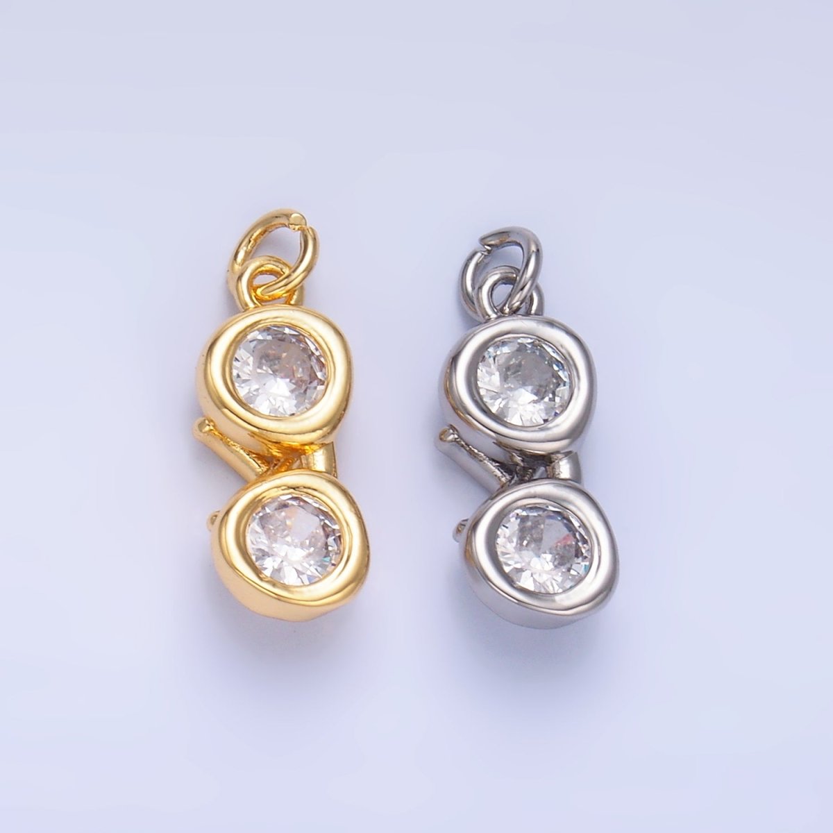 24K Gold Filled Mini Clear CZ Glasses 3D Multidimensional Charm in Gold & Silver | W376