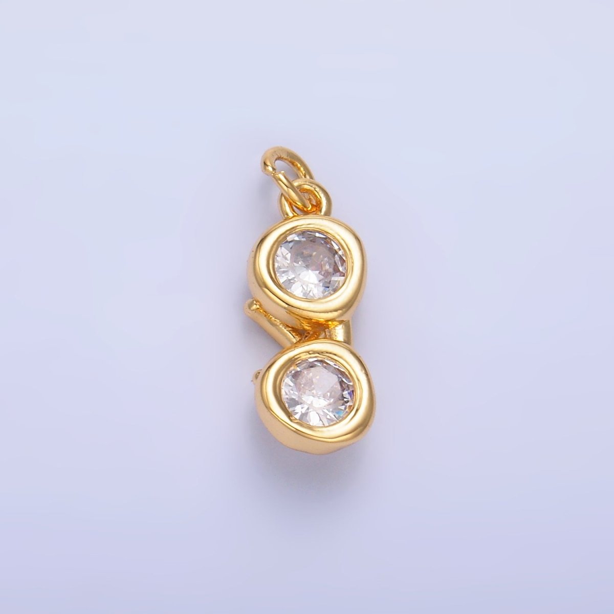 24K Gold Filled Mini Clear CZ Glasses 3D Multidimensional Charm in Gold & Silver | W376