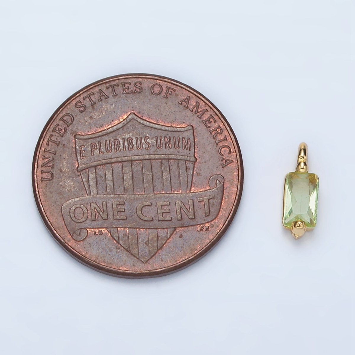 24K Gold Filled Mini Light Green Baguette CZ Charm | W146