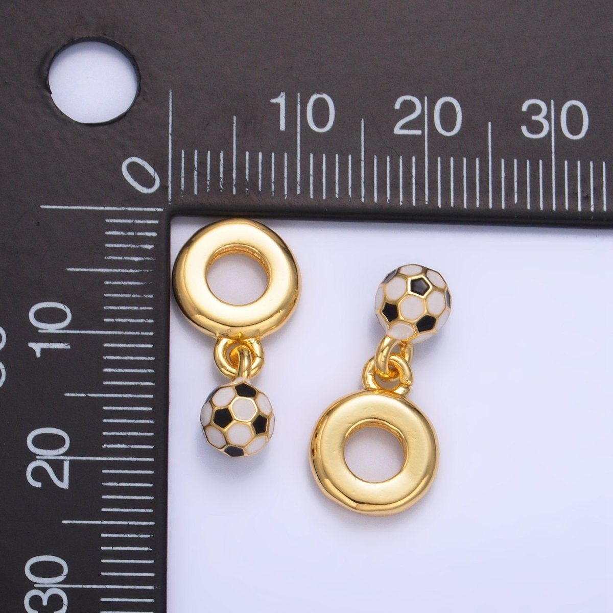 24K Gold Filled Mini Soccer Ball Enamel Rhondelle Drop Pendant | W001
