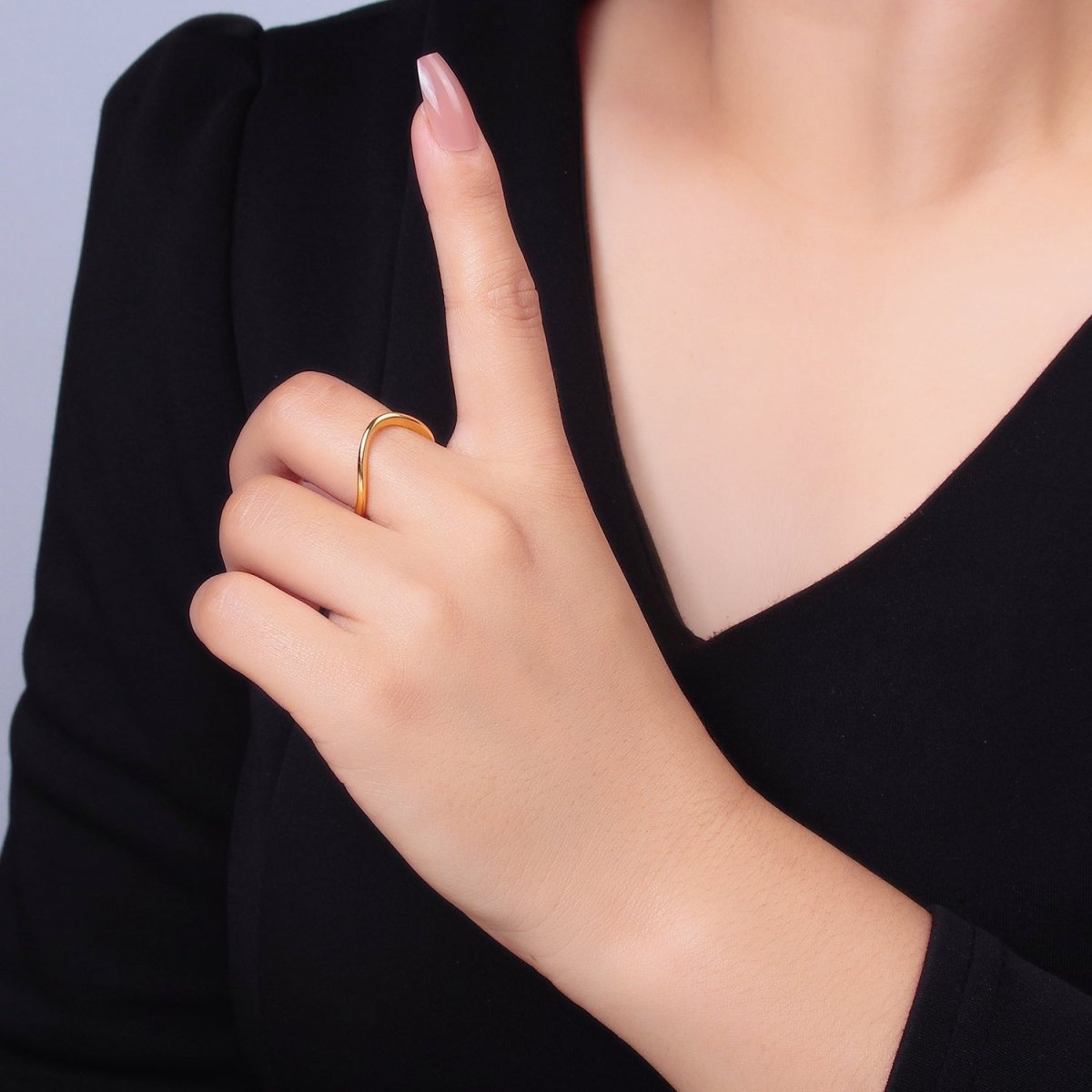 24K Gold Filled Minimalist Curved Chevron Ring | U432