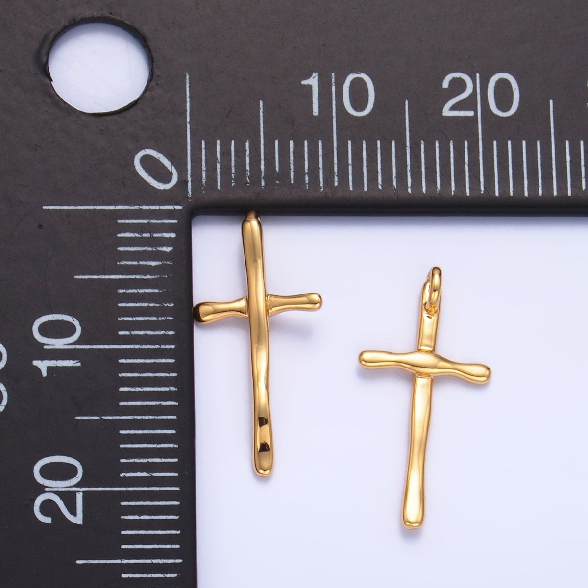 24K Gold Filled Minimalist Hammered Religious Cross Back Loop Pendant | W385