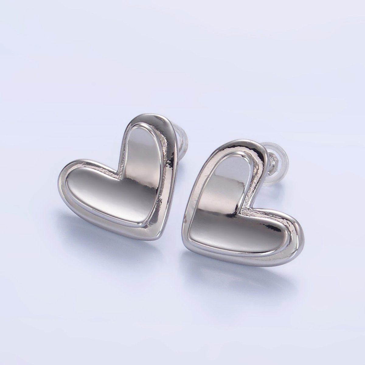 24K Gold Filled Minimalist Heart Stud Earrings in Gold & Silver | AB1411 AB1412