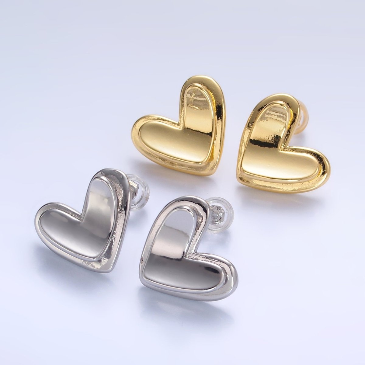 24K Gold Filled Minimalist Heart Stud Earrings in Gold & Silver | AB1411 AB1412