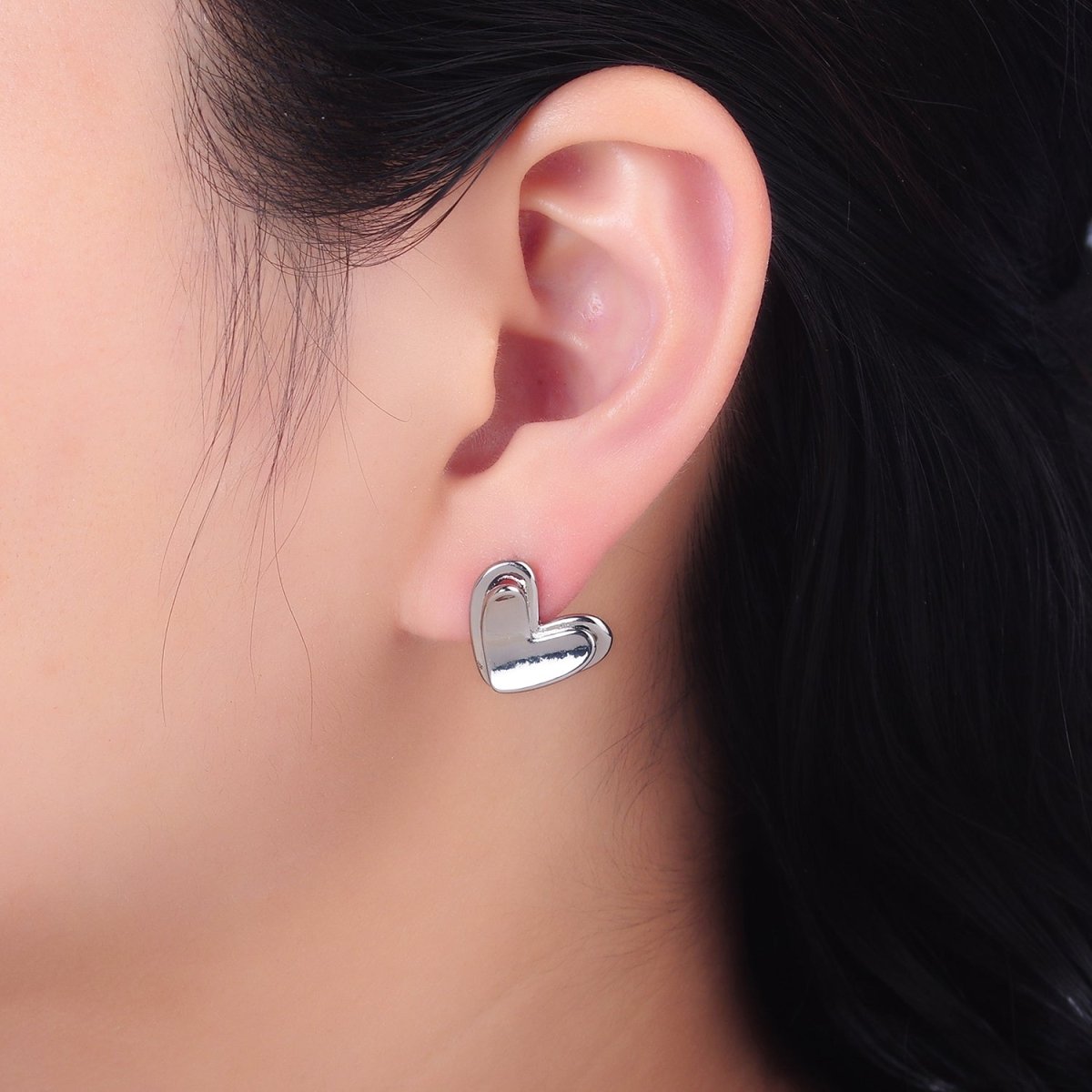 24K Gold Filled Minimalist Heart Stud Earrings in Gold & Silver | AB1411 AB1412
