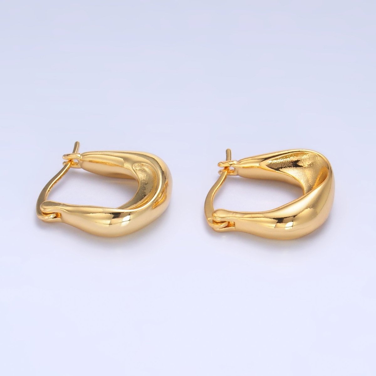 24K Gold Filled Minimalist Molten U-Shaped Latch Hoop Earrings | AB603