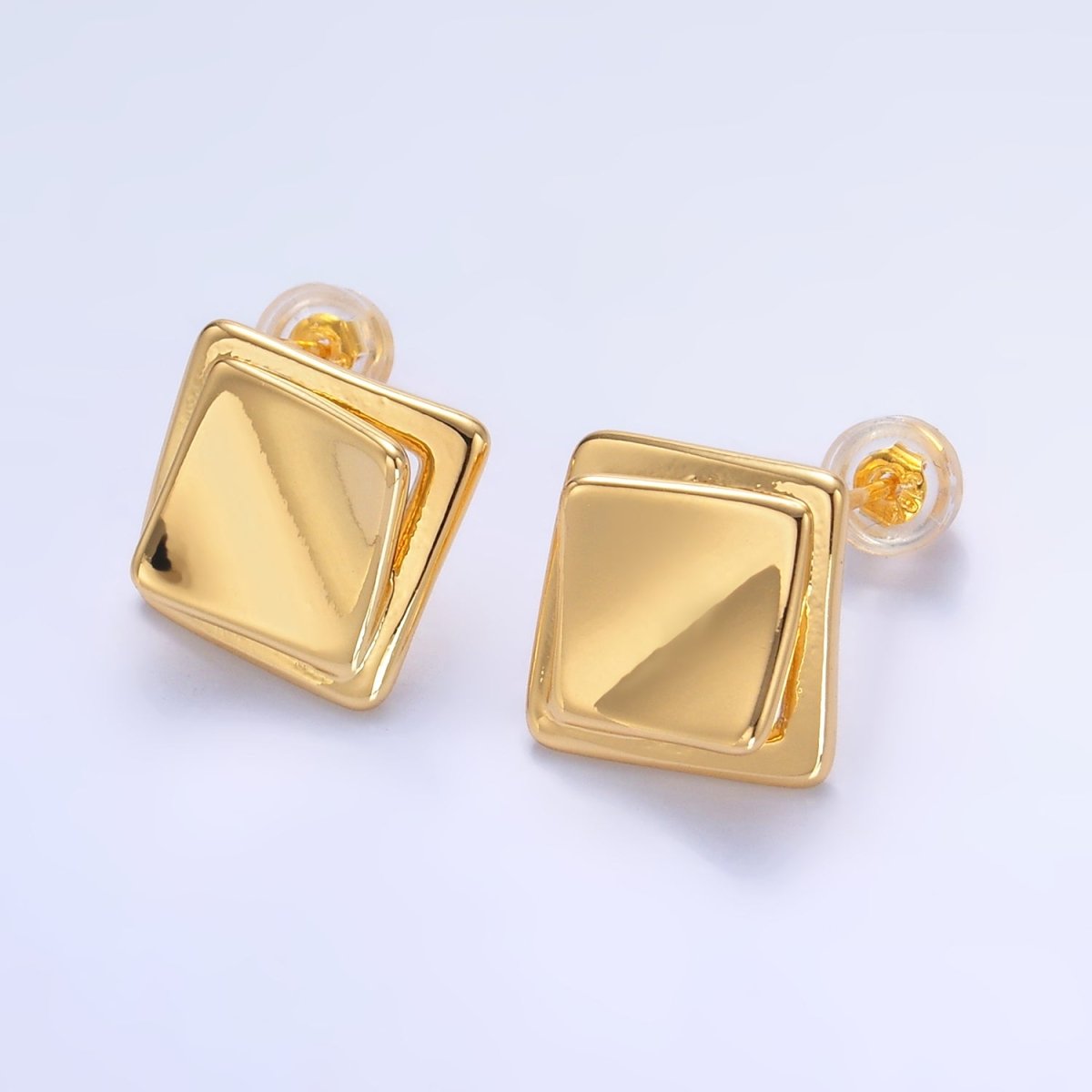 24K Gold Filled Minimalist Rhombus Stud Earrings in Gold & Silver | Q463 Q451