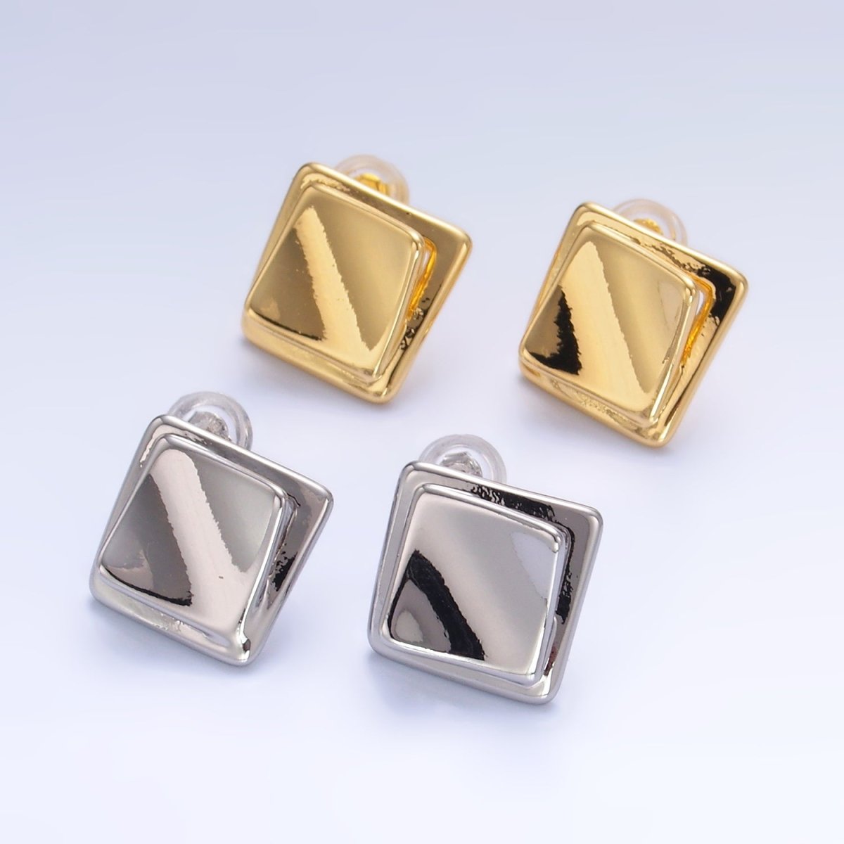 24K Gold Filled Minimalist Rhombus Stud Earrings in Gold & Silver | Q463 Q451