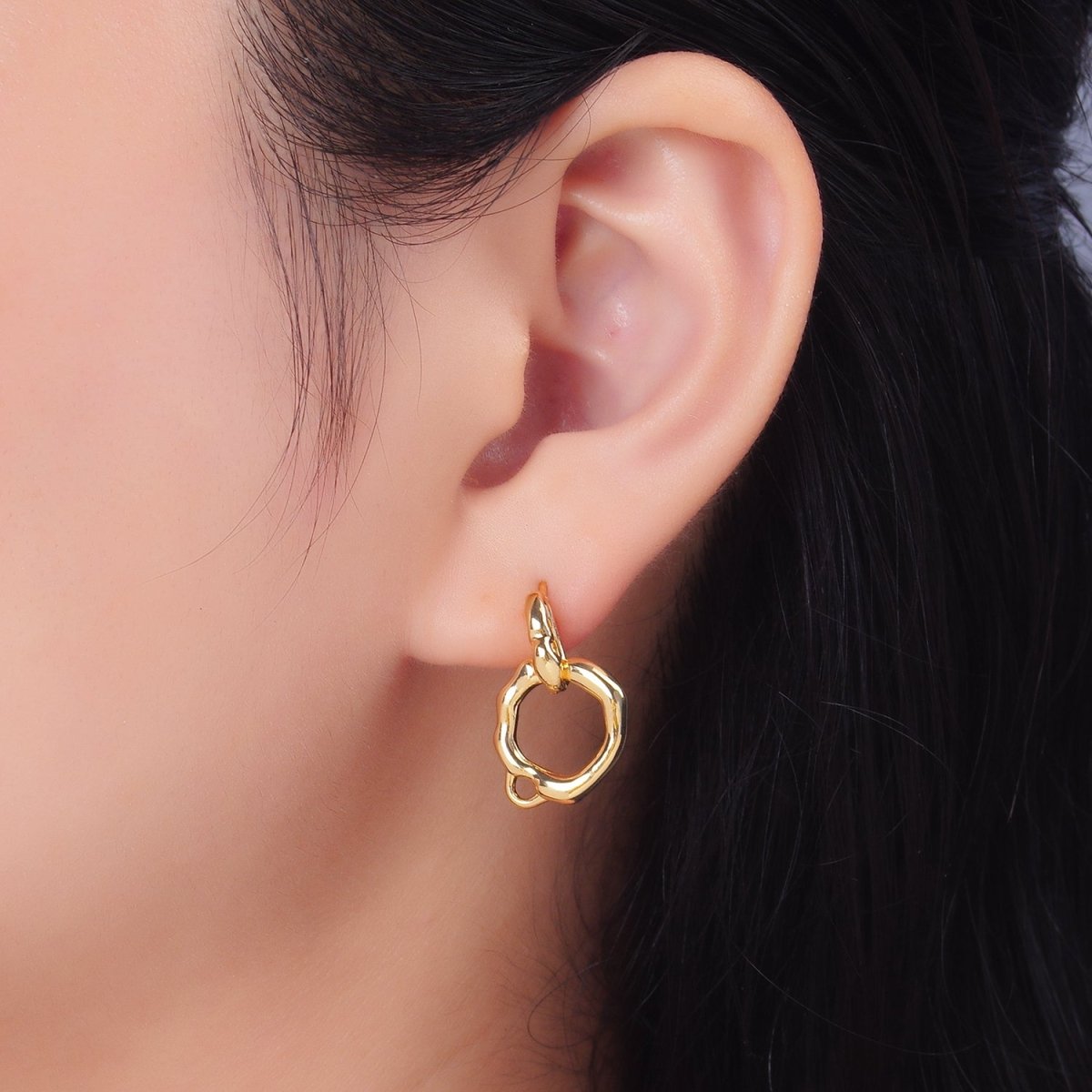 24K Gold Filled Molten Open Round Drop Stud Earrings Findings | Z1003