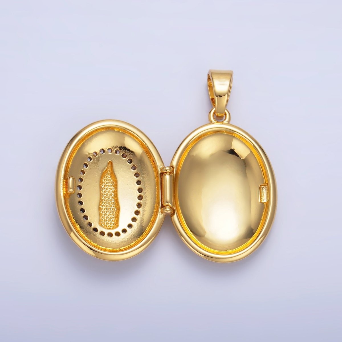 24K Gold Filled Mother Virgin Mary Micro Paved CZ Oval Locket Pendant | AA1086