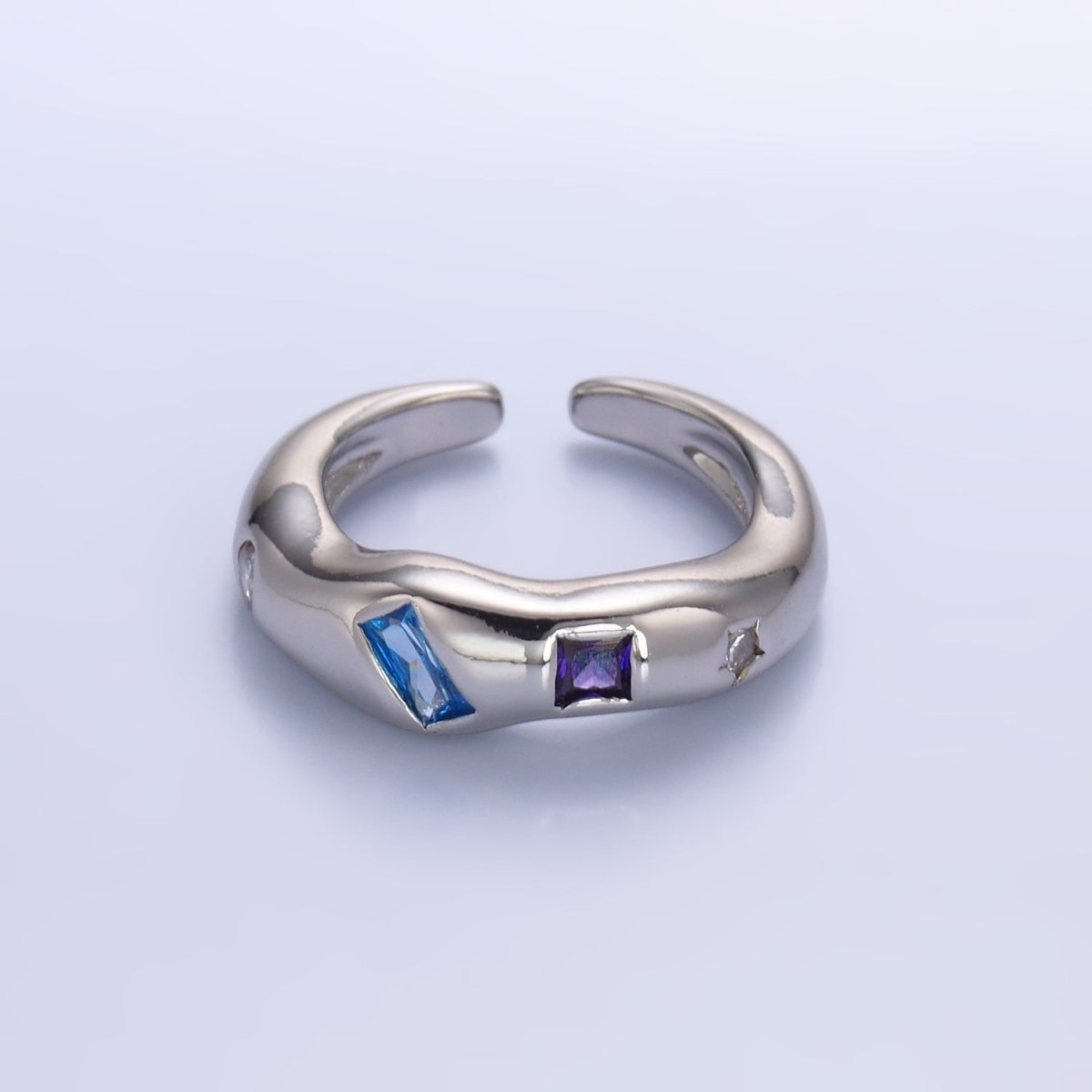 24K Gold Filled Multicolor Baguette CZ Geometric Molten Band Ring in Silver & Gold | O756 O761