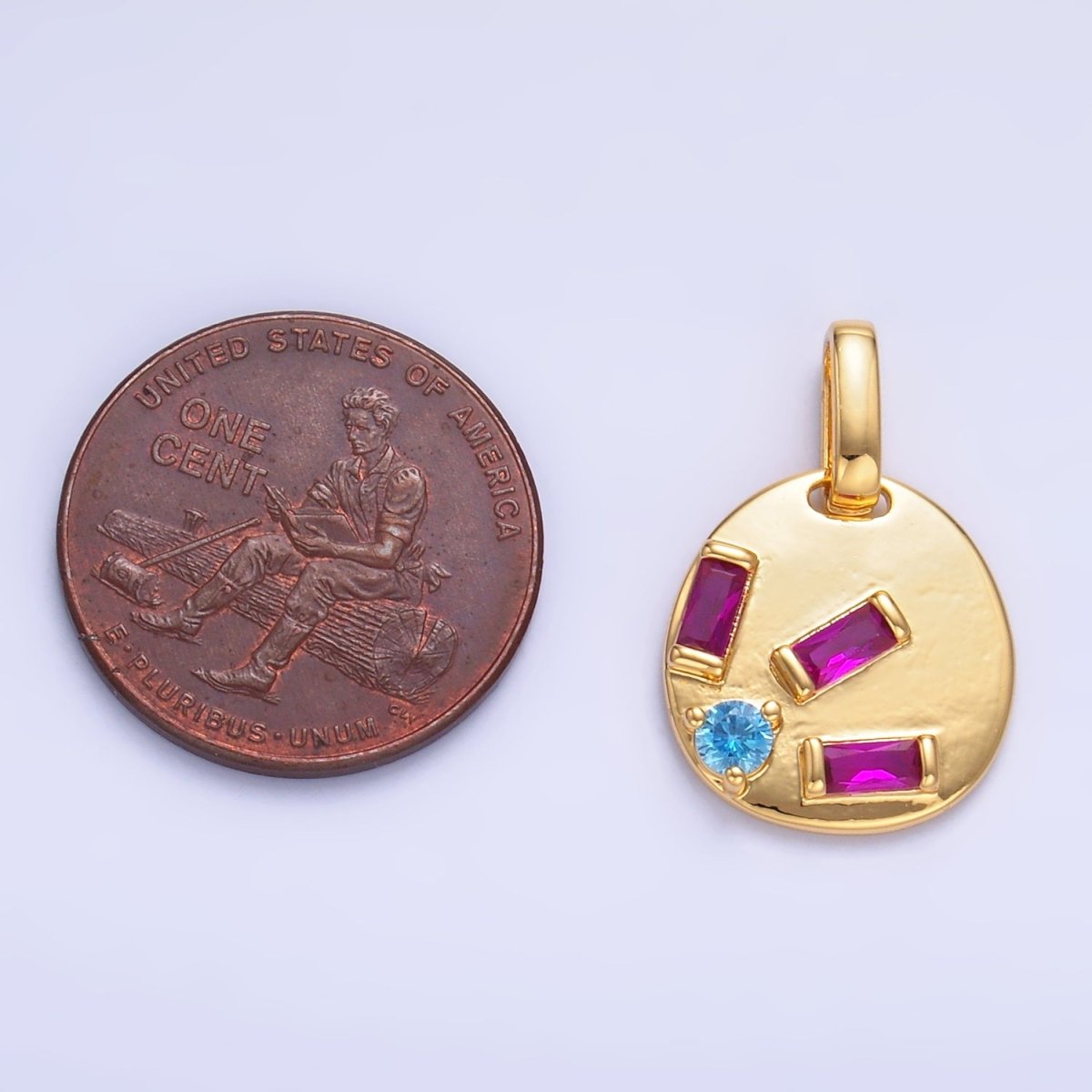 24K Gold Filled Multicolor CZ Baguette Geometric Pendant | AA1083