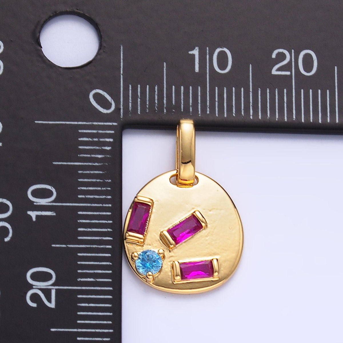 24K Gold Filled Multicolor CZ Baguette Geometric Pendant | AA1083