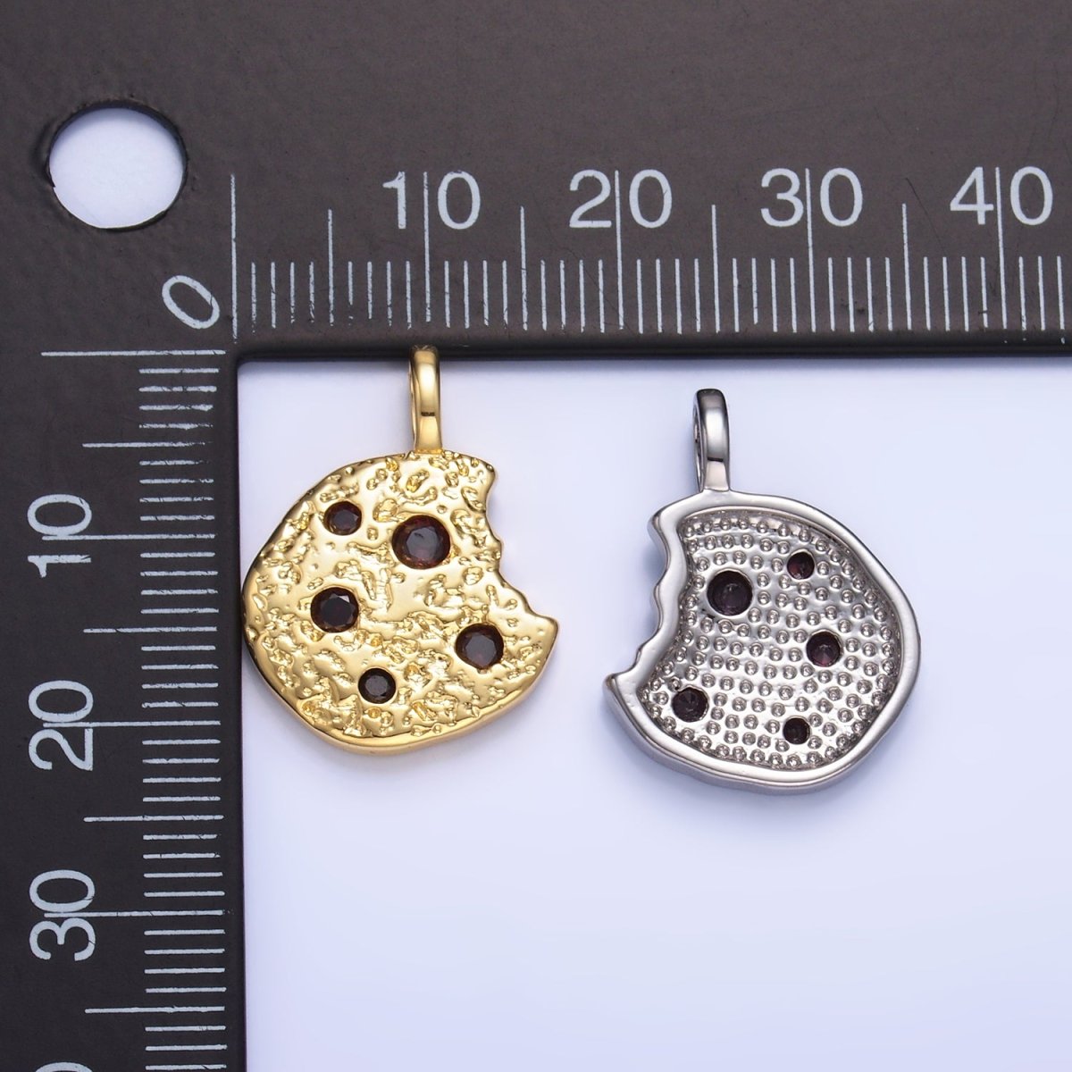 24K Gold Filled Multicolor CZ Bitten Cookie Food Pendant in Gold & Silver | AA1427