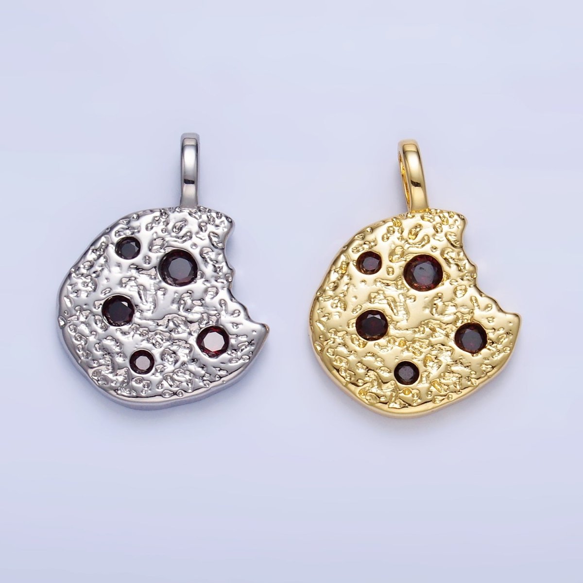 24K Gold Filled Multicolor CZ Bitten Cookie Food Pendant in Gold & Silver | AA1427