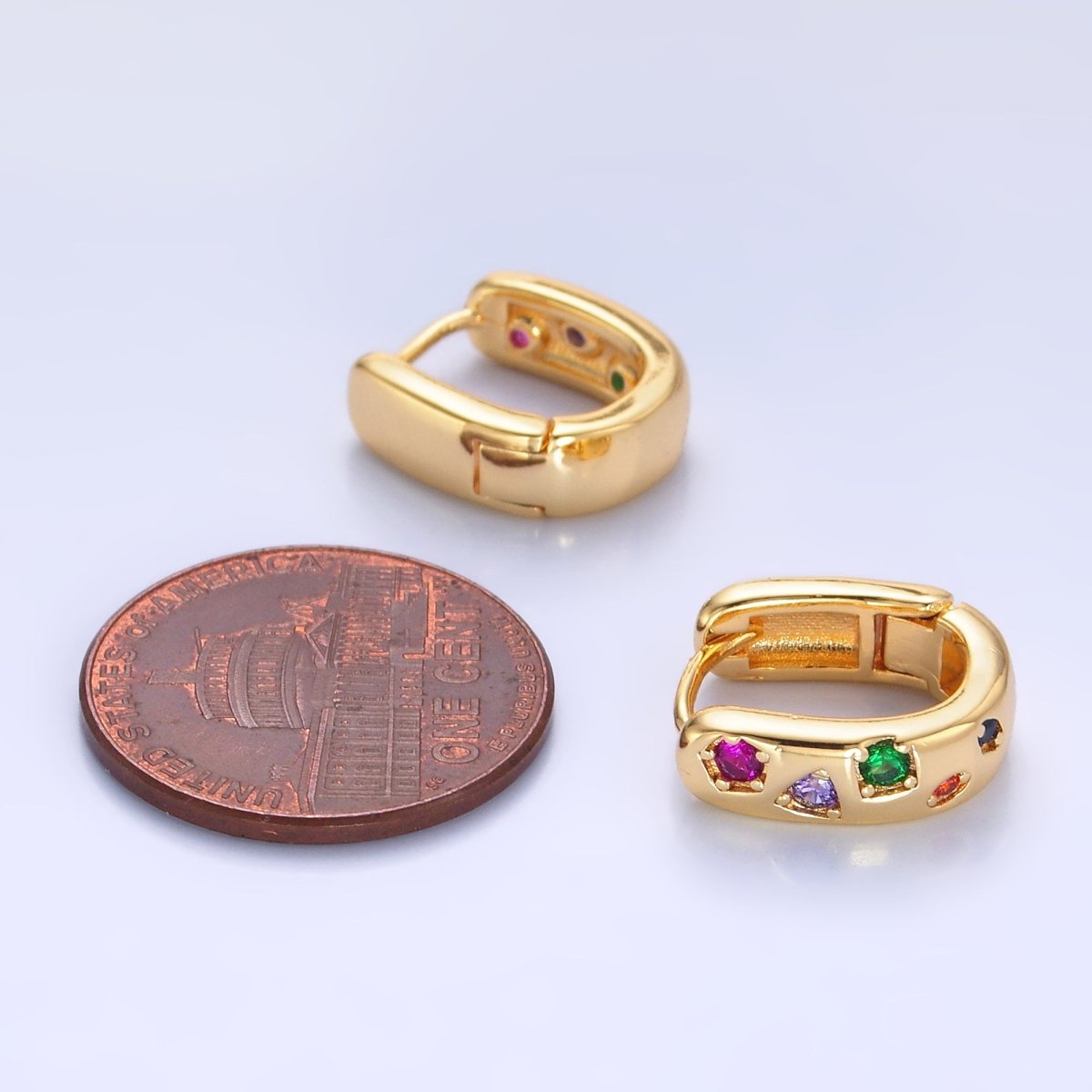 24K Gold Filled Multicolor CZ U-Shaped Huggie Earrings | AB002