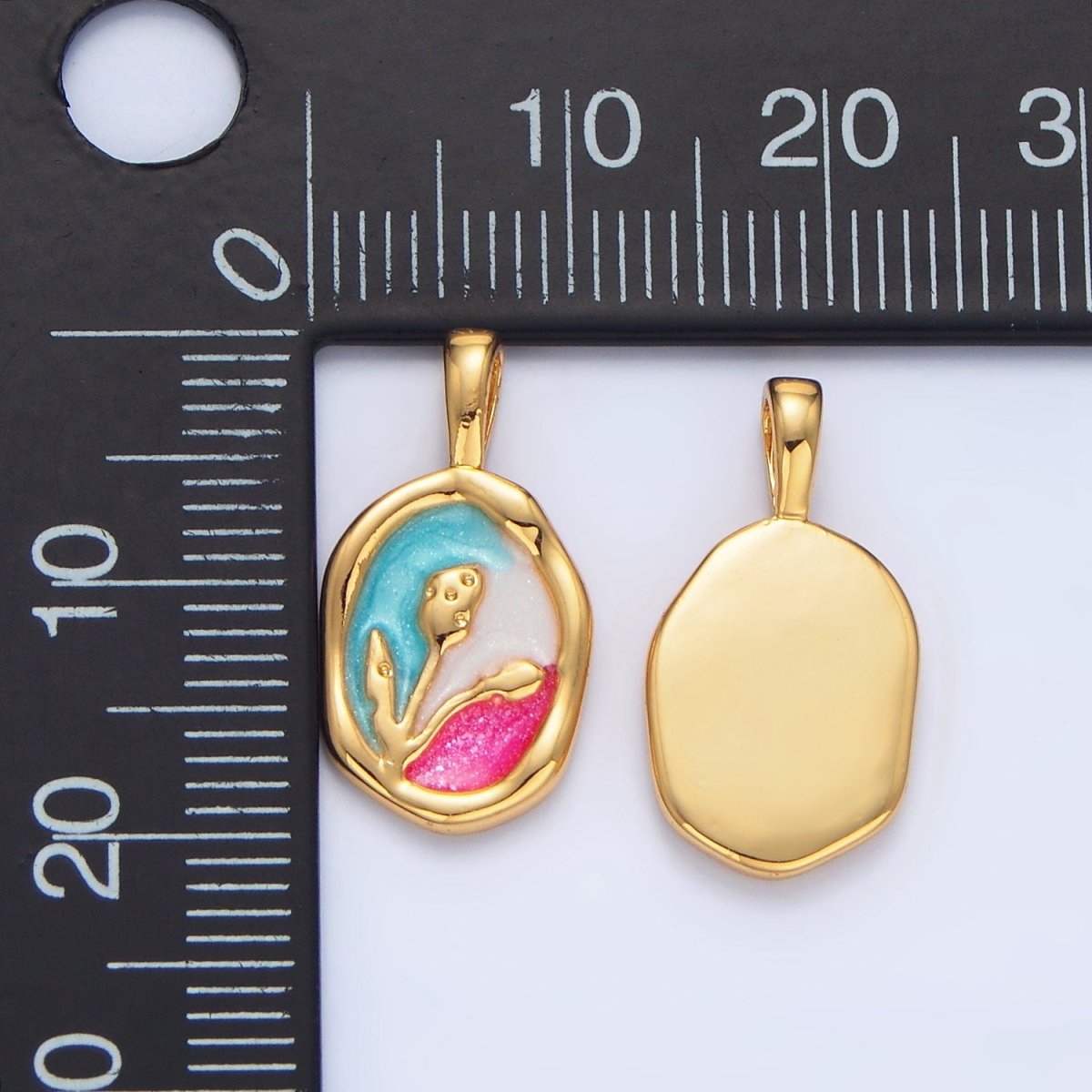 24K Gold Filled Multicolor Enamel Flower Nature Stamped Pendant | AA798