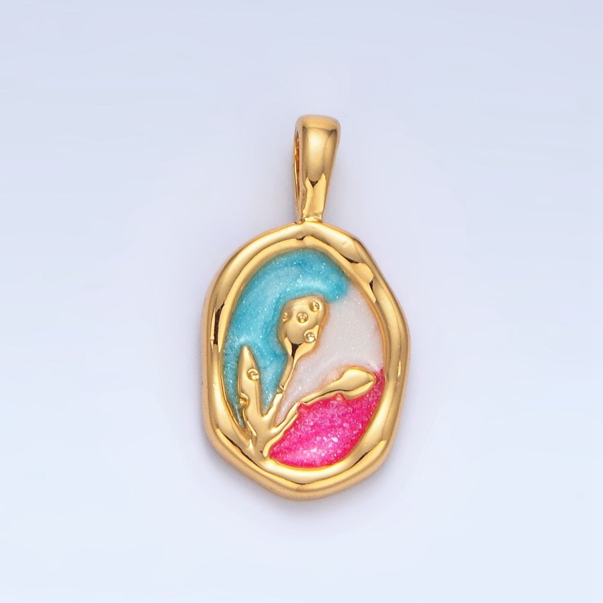 24K Gold Filled Multicolor Enamel Flower Nature Stamped Pendant | AA798