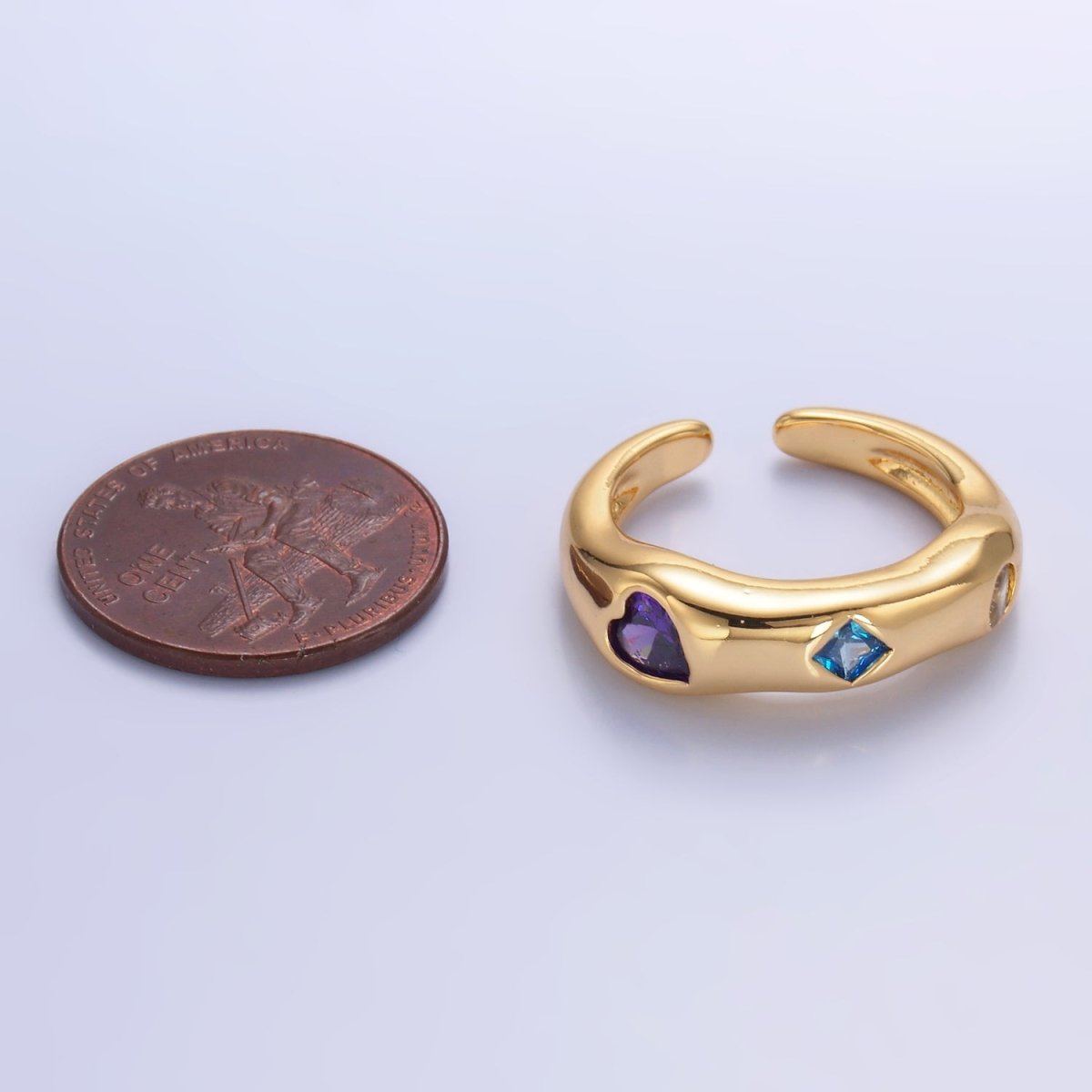 24K Gold Filled Multicolor Geometric CZ Molten Ring in Gold & Silver | O757 O758
