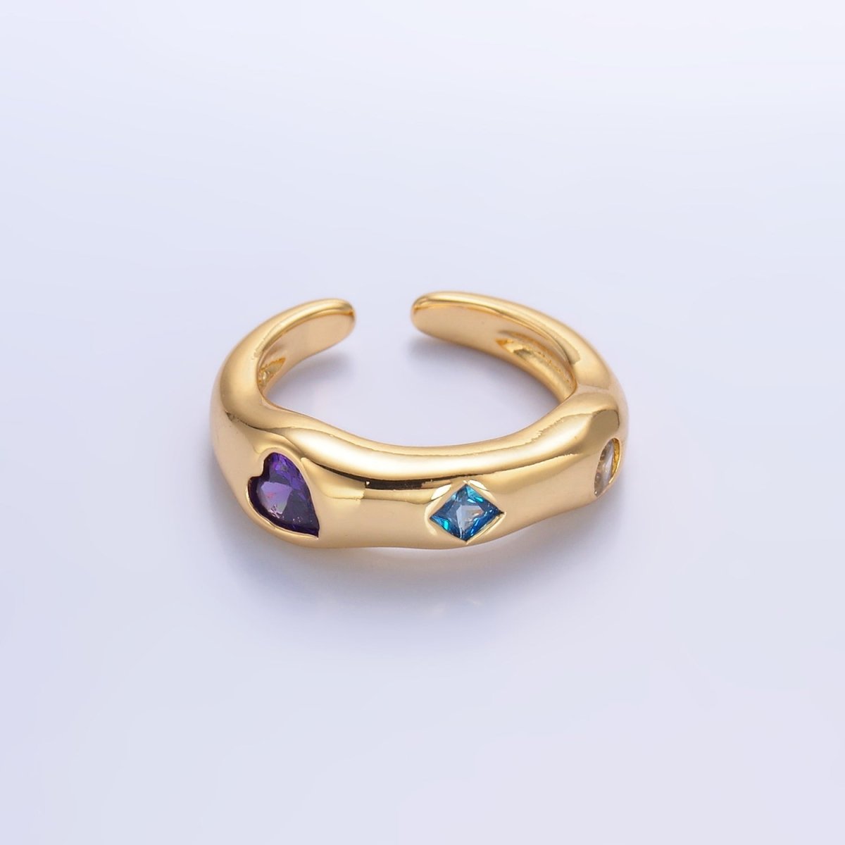 24K Gold Filled Multicolor Geometric CZ Molten Ring in Gold & Silver | O757 O758