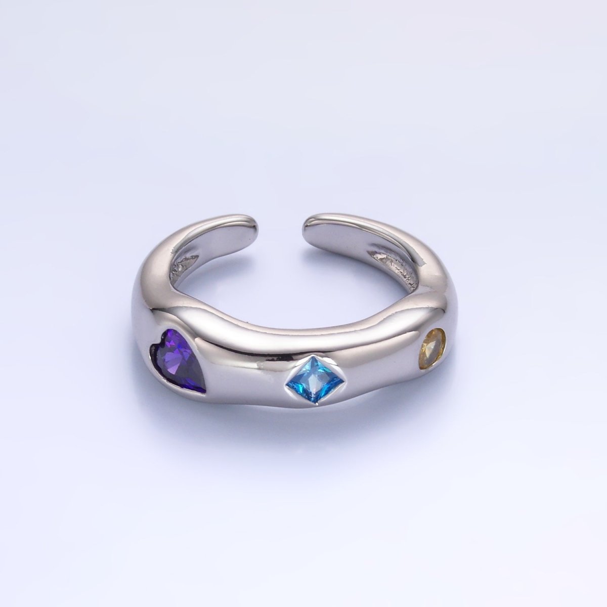 24K Gold Filled Multicolor Geometric CZ Molten Ring in Gold & Silver | O757 O758