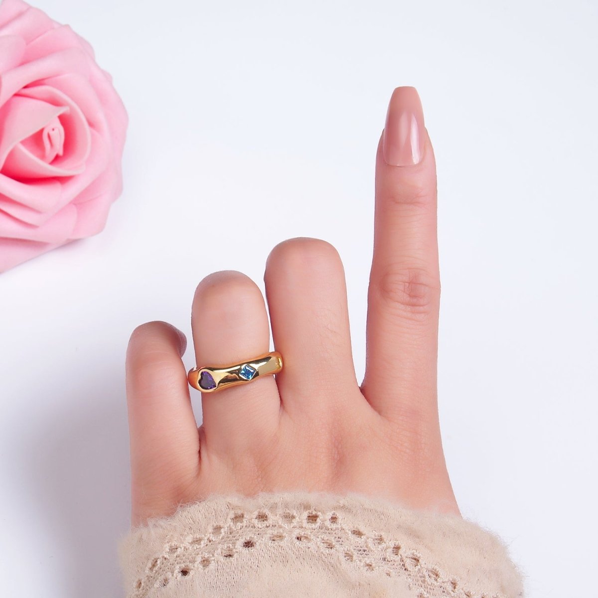 24K Gold Filled Multicolor Geometric CZ Molten Ring in Gold & Silver | O757 O758