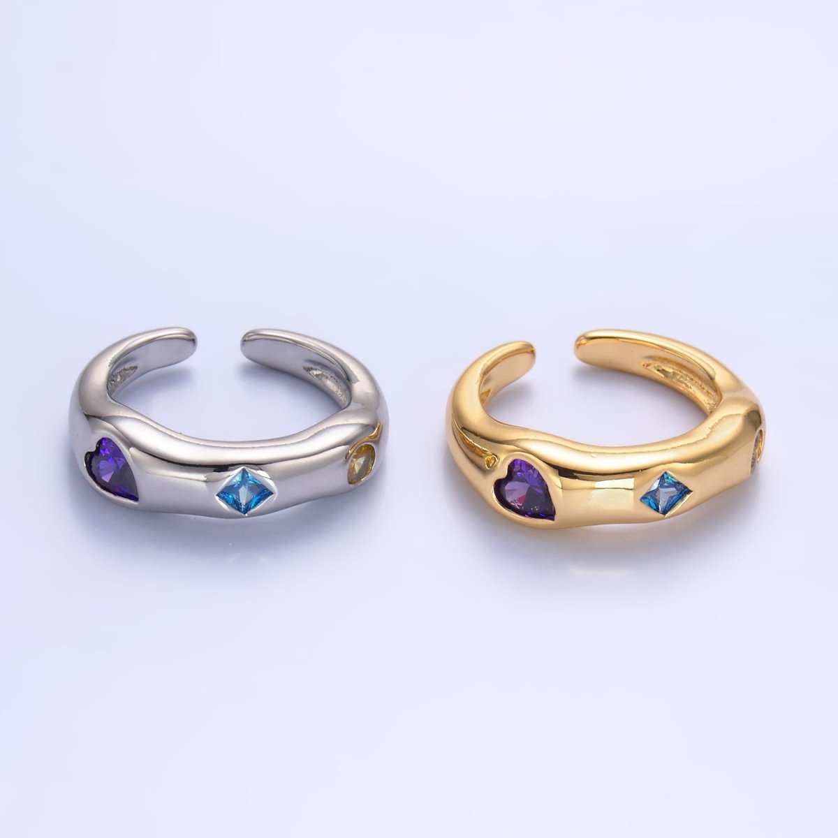 24K Gold Filled Multicolor Geometric CZ Molten Ring in Gold & Silver | O757 O758