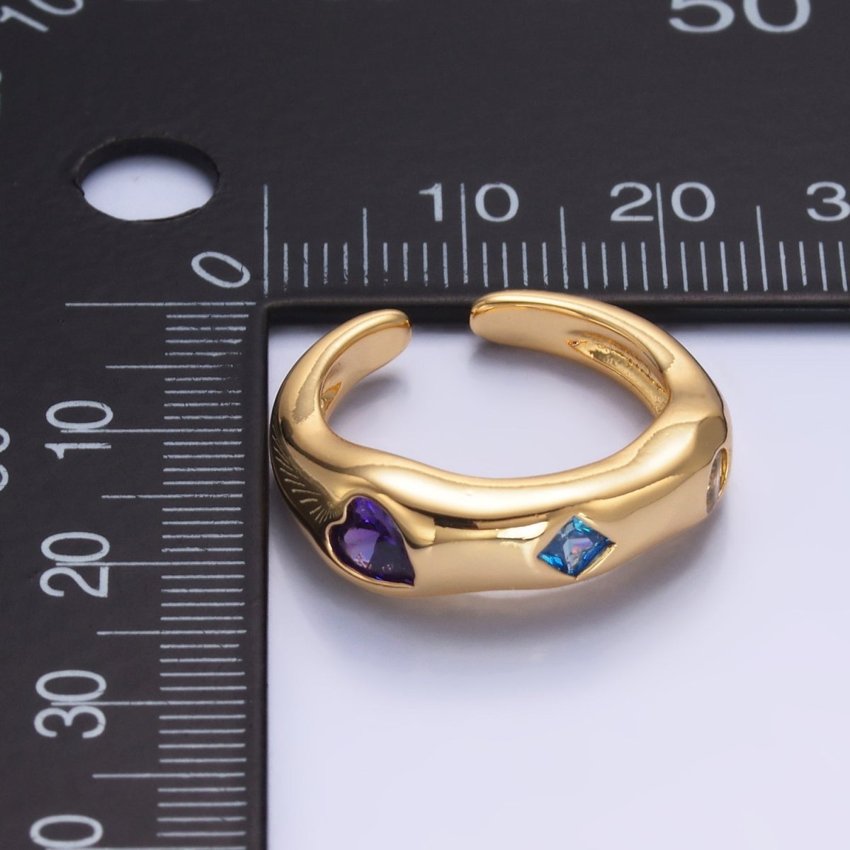 24K Gold Filled Multicolor Geometric CZ Molten Ring in Gold & Silver | O757 O758