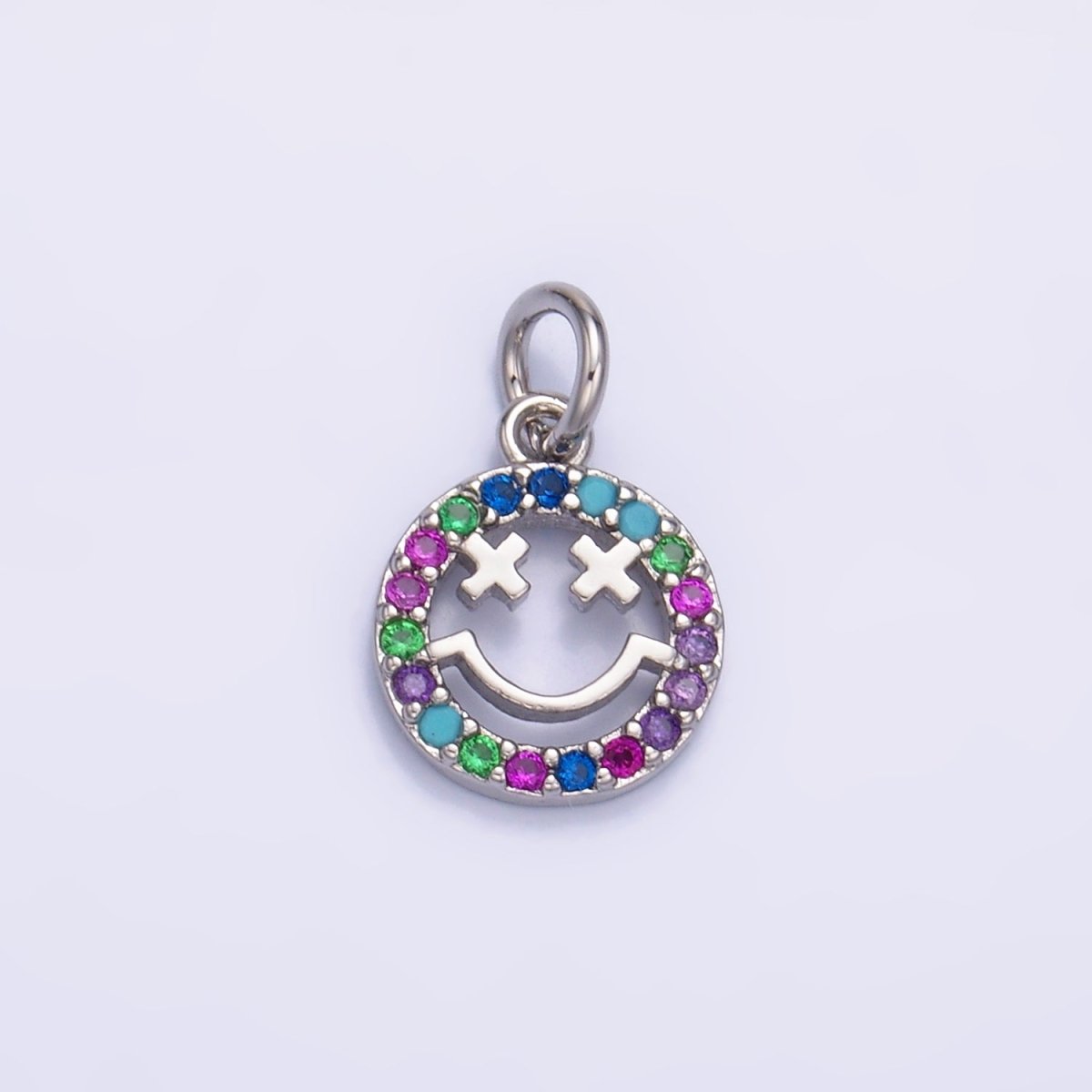 24K Gold Filled Multicolor Micro Paved CZ Smiley Face Charm in Gold & Silver | W867