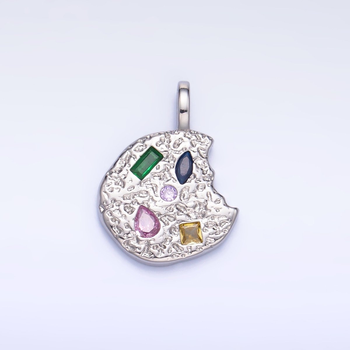 24K Gold Filled Multicolored CZ Textured Cookie Charm in Gold & Silver | AA1092