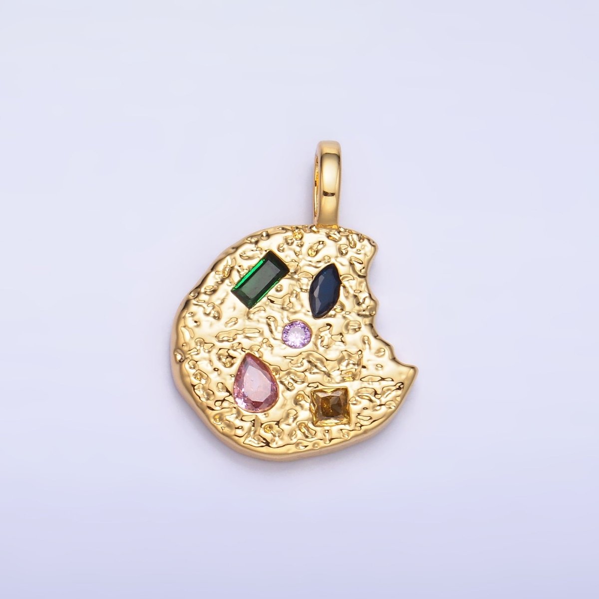 24K Gold Filled Multicolored CZ Textured Cookie Charm in Gold & Silver | AA1092