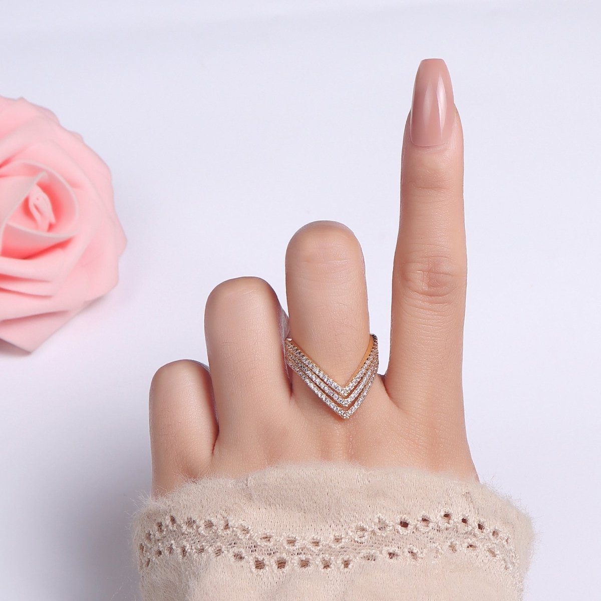 24K Gold Filled Multiple Micro Paved CZ Chevron Ring | U400