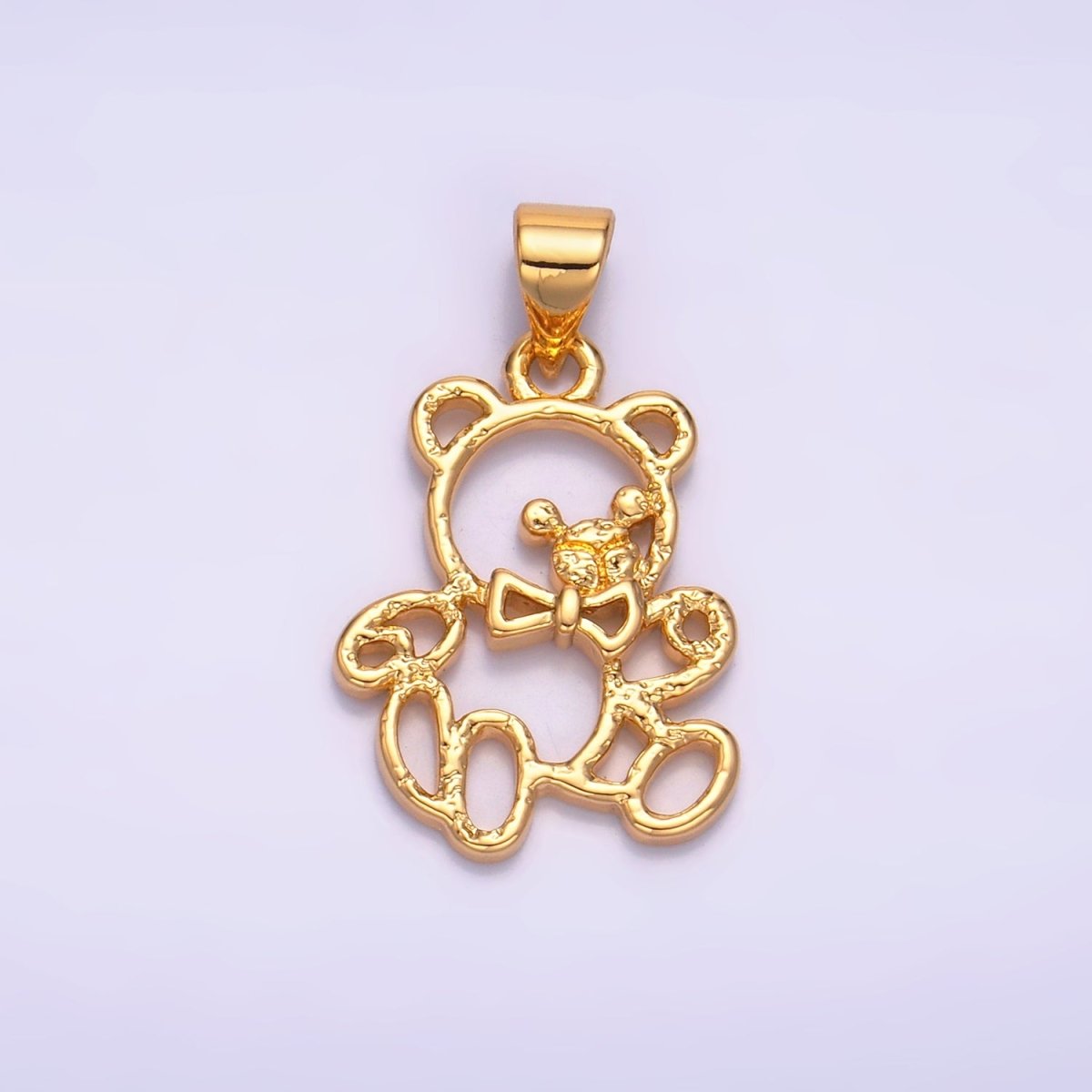 24K Gold Filled Open Hammered Teddy Bear Animal Pendant | AA1057