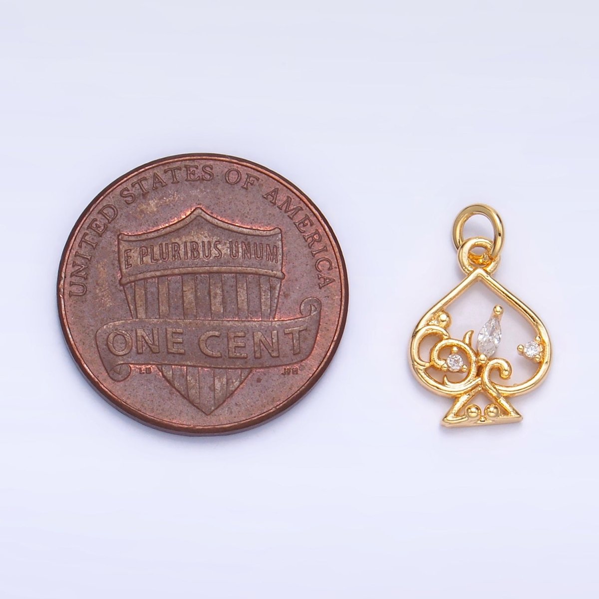 24K Gold Filled Open Marquise CZ Artisan Spade Card Charm | W209