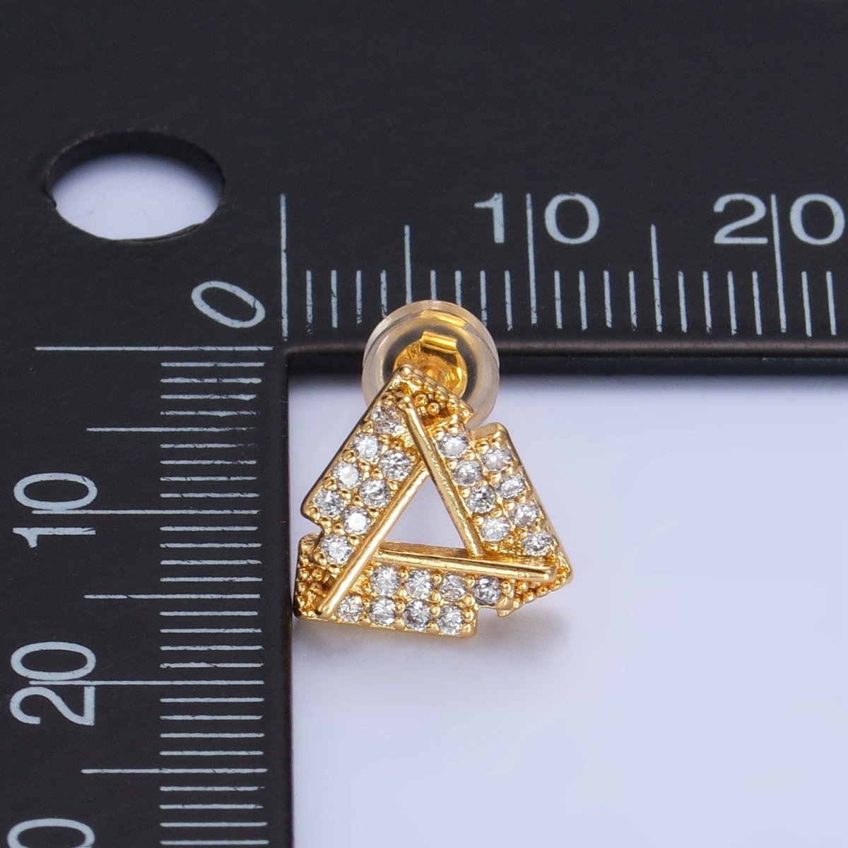 24K Gold Filled Open Micro Paved CZ Triangle Stud Earrings | P355