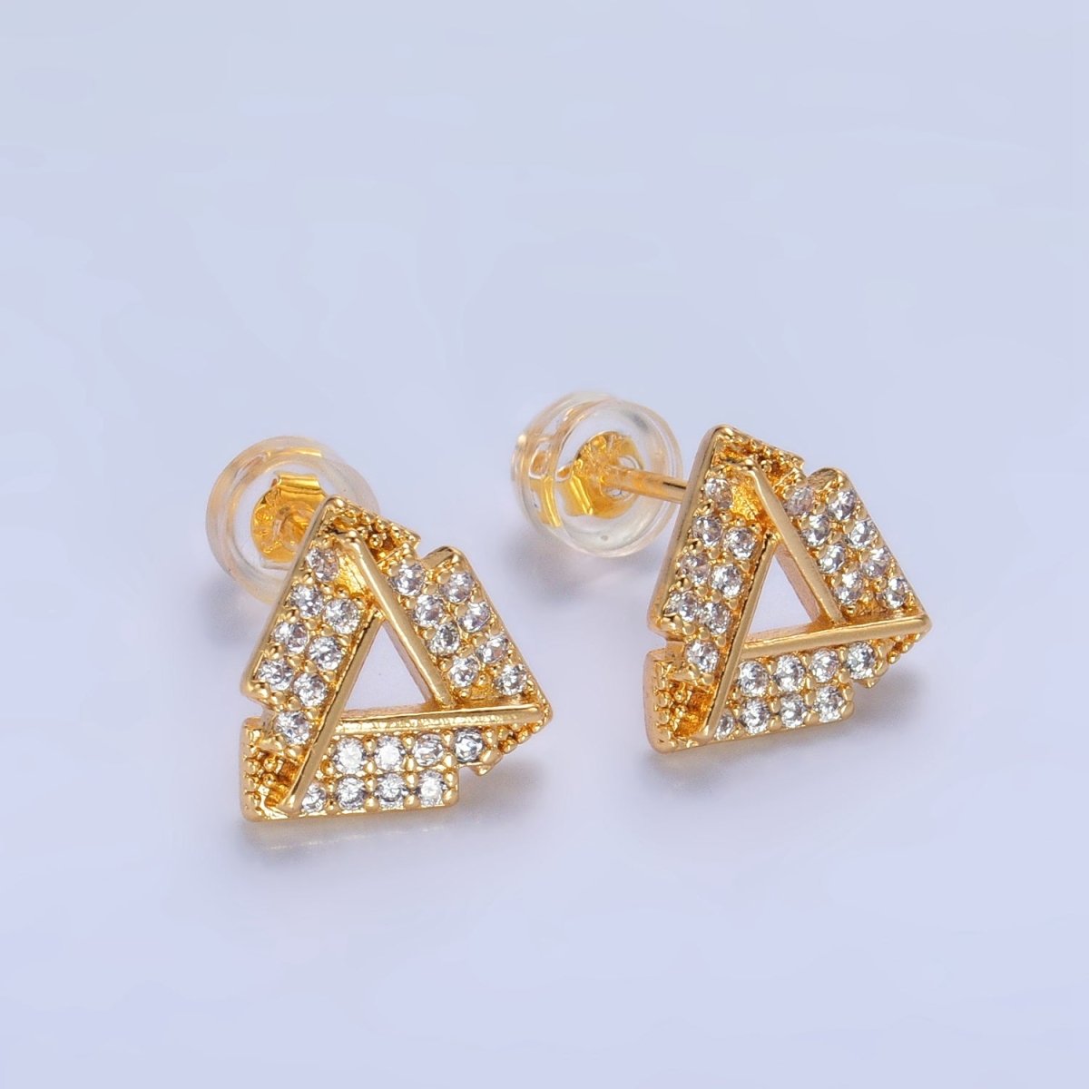 24K Gold Filled Open Micro Paved CZ Triangle Stud Earrings | P355