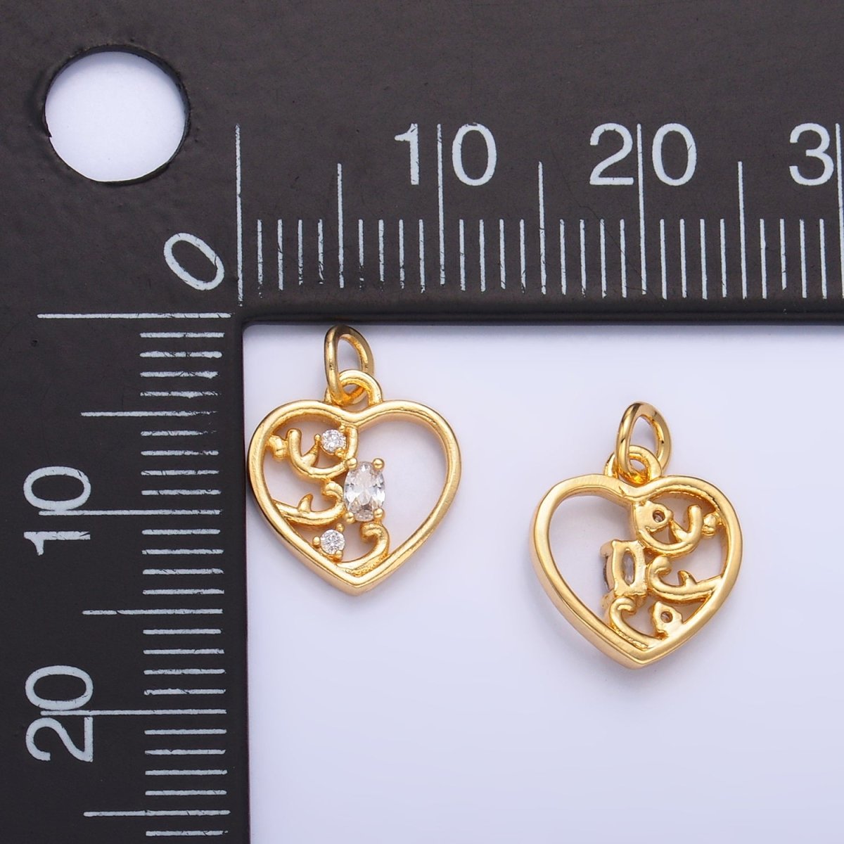 24K Gold Filled Open Oval CZ Artisan Heart Card Charm | W212