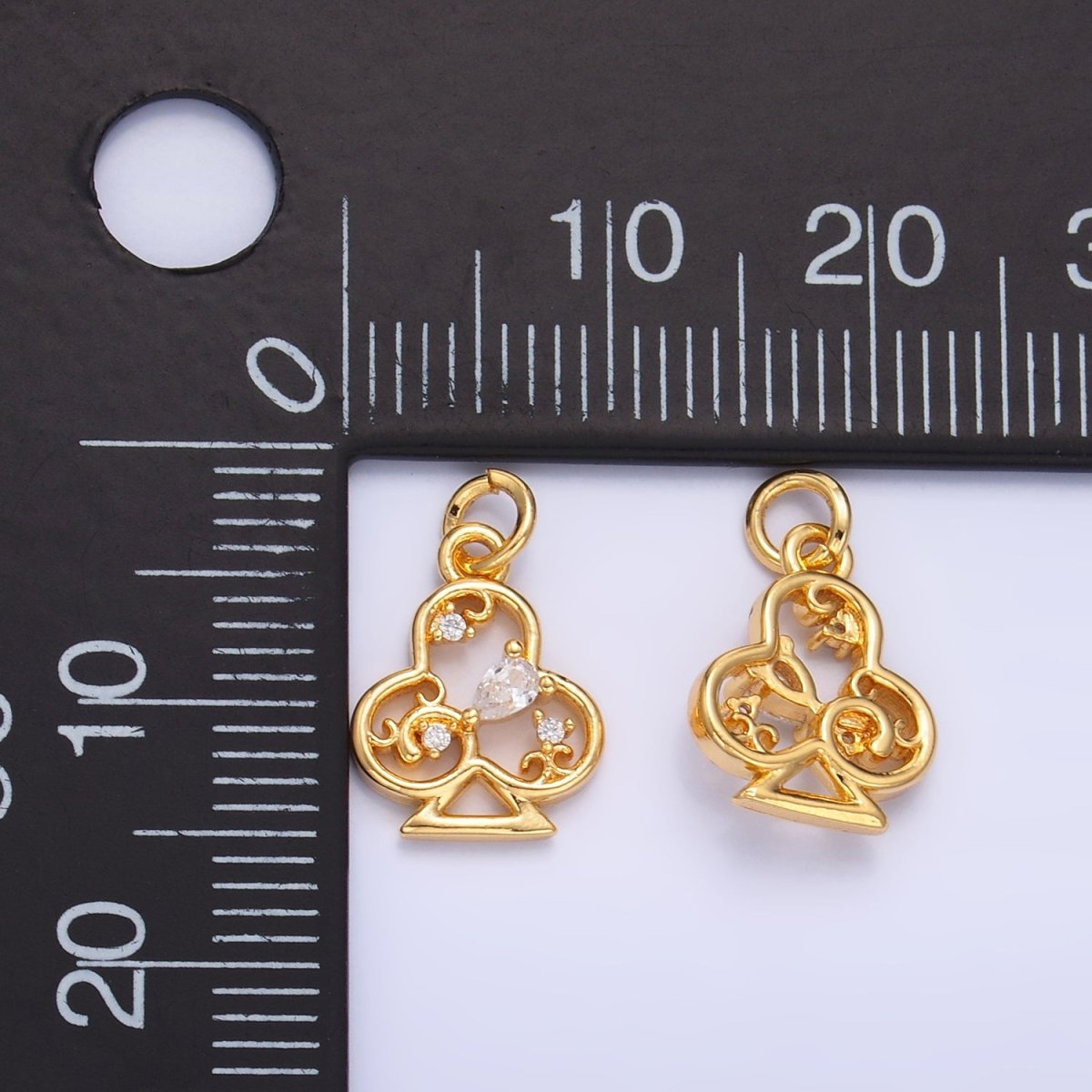 24K Gold Filled Open Teardrop CZ Artisan Club Card Charm | W210