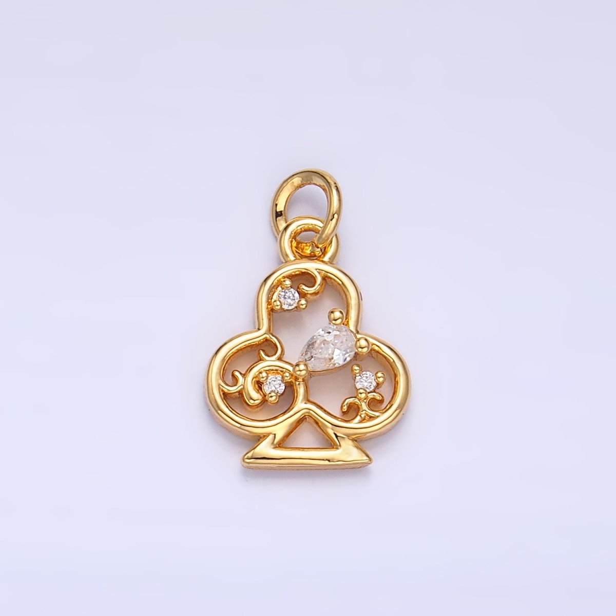 24K Gold Filled Open Teardrop CZ Artisan Club Card Charm | W210
