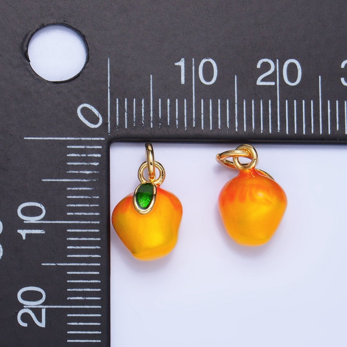 24K Gold Filled Orange Tangerine Fruit Enamel Mini Multidimensional Charm | W061