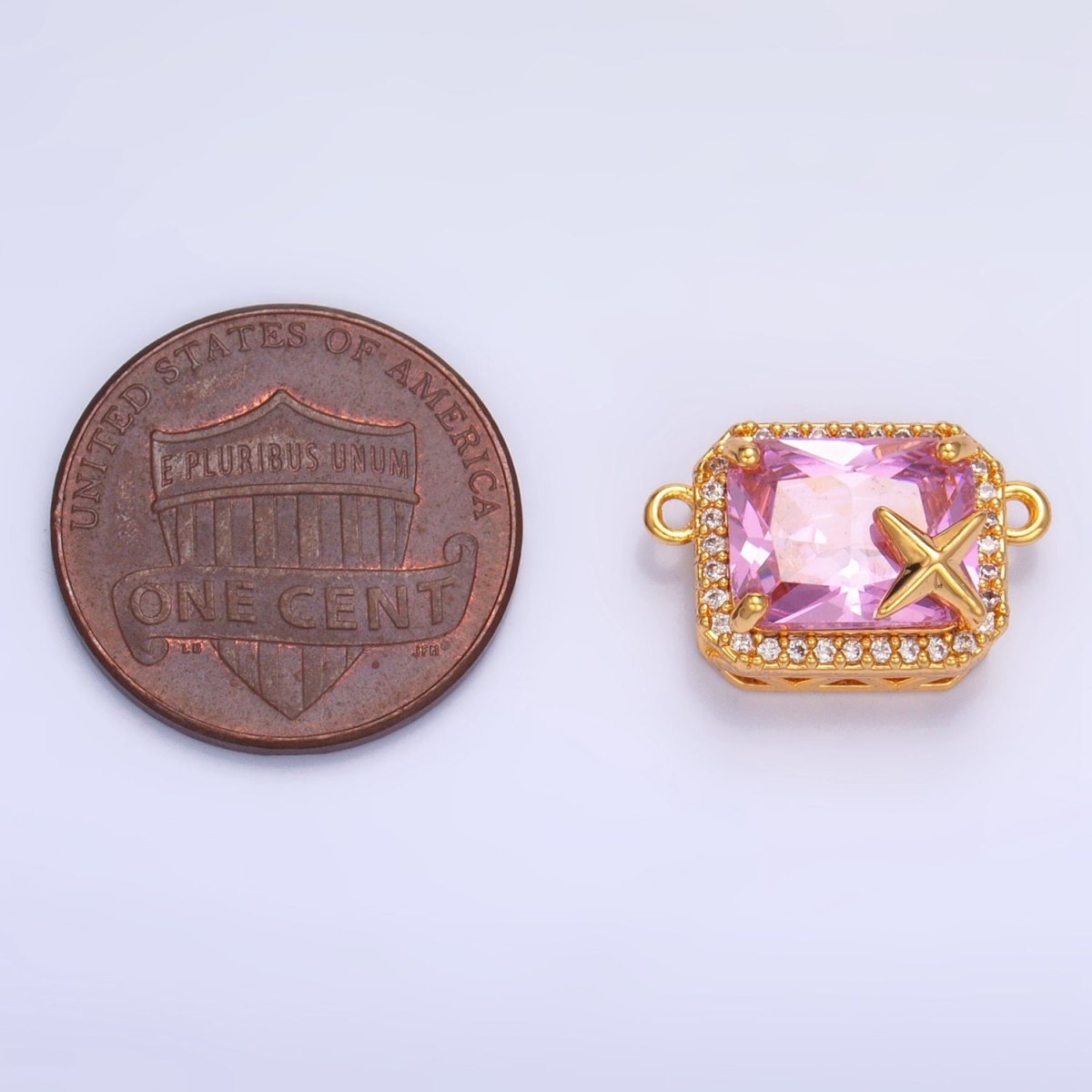 24K Gold Filled Pink Baguette Micro Paved CZ Celestial Star Connector | F732