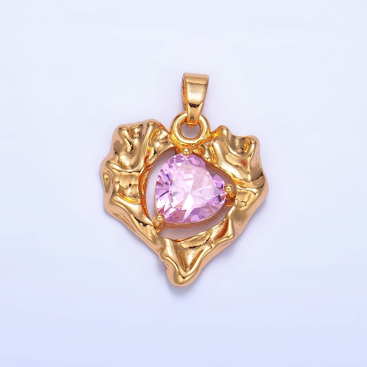 24K Gold Filled Pink CZ Open Molten Heart Pendant | AA1024