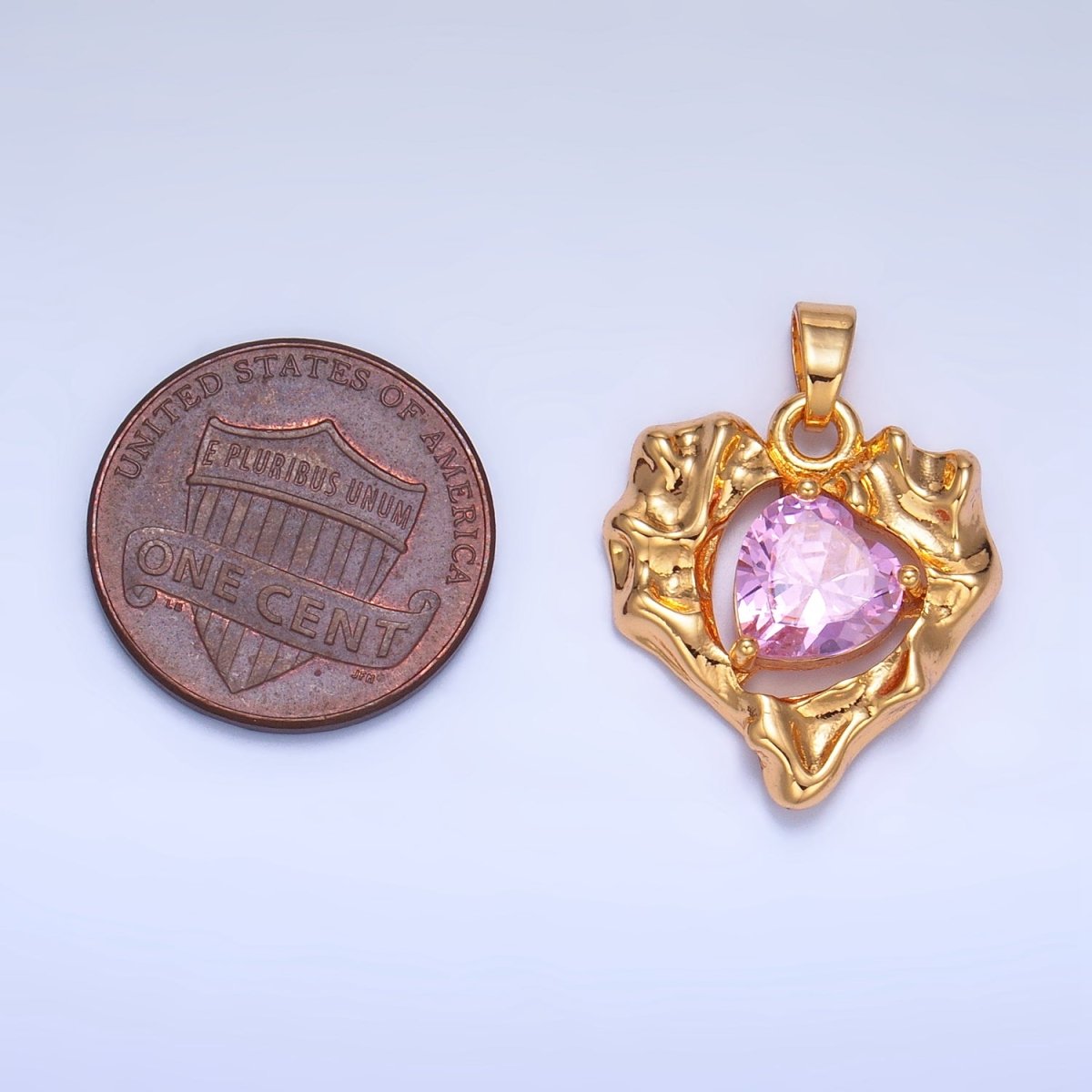 24K Gold Filled Pink CZ Open Molten Heart Pendant | AA1024