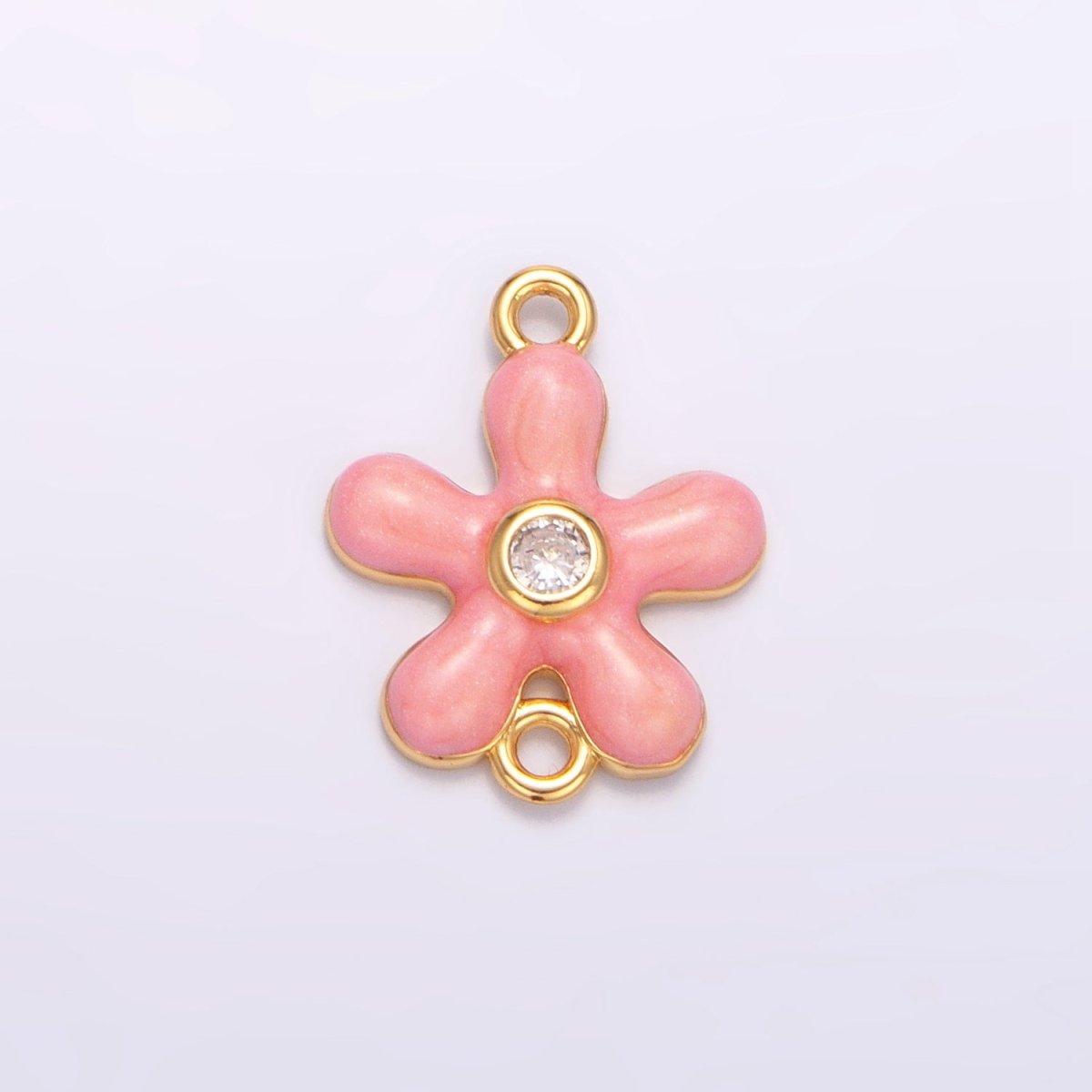 24K Gold Filled Pink Enamel CZ Flower Connector | F767