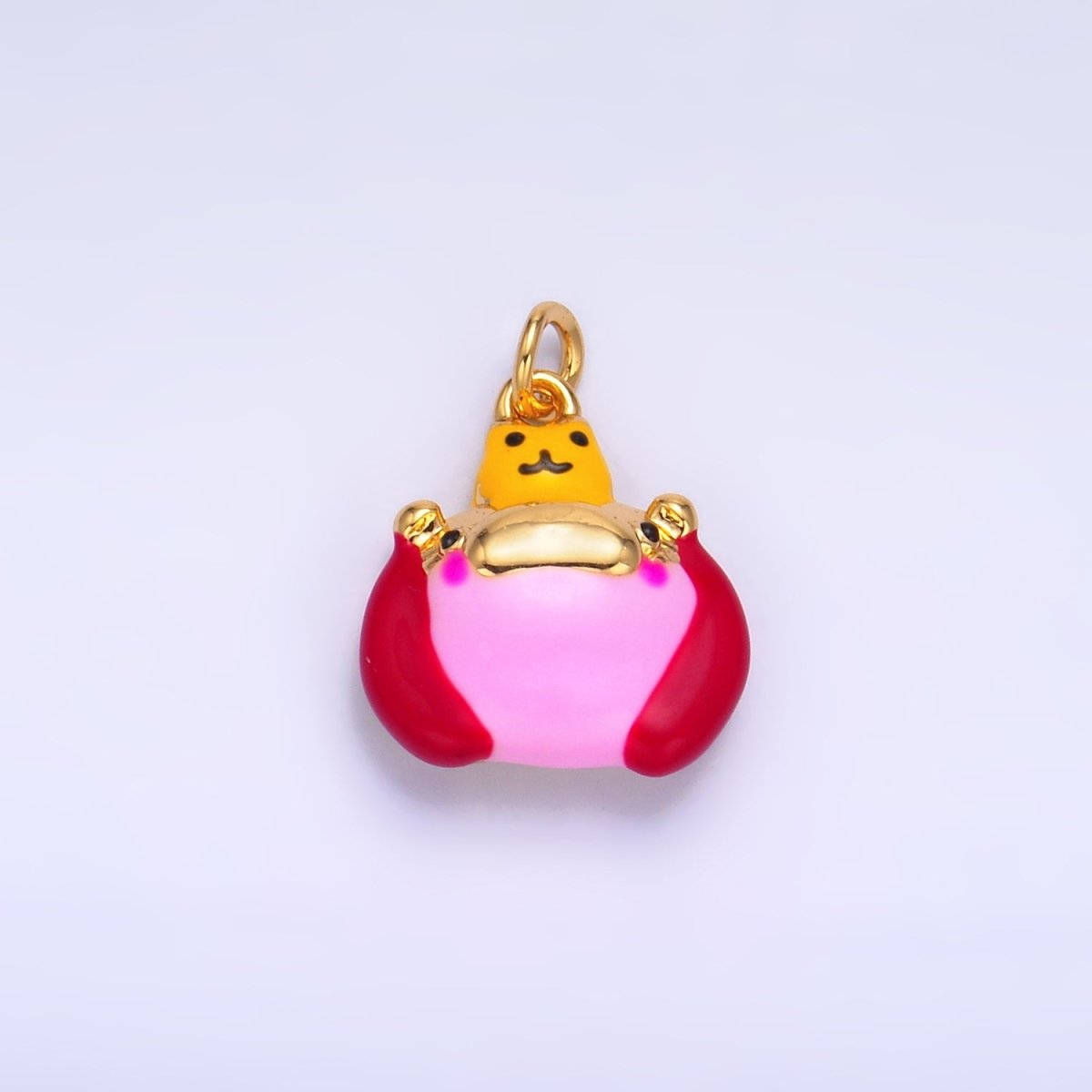 24K Gold Filled Pink Enamel Hippopotamus Multidimensional 3D Animal Charm | W241