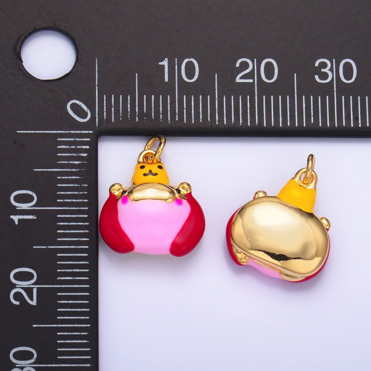 24K Gold Filled Pink Enamel Hippopotamus Multidimensional 3D Animal Charm | W241