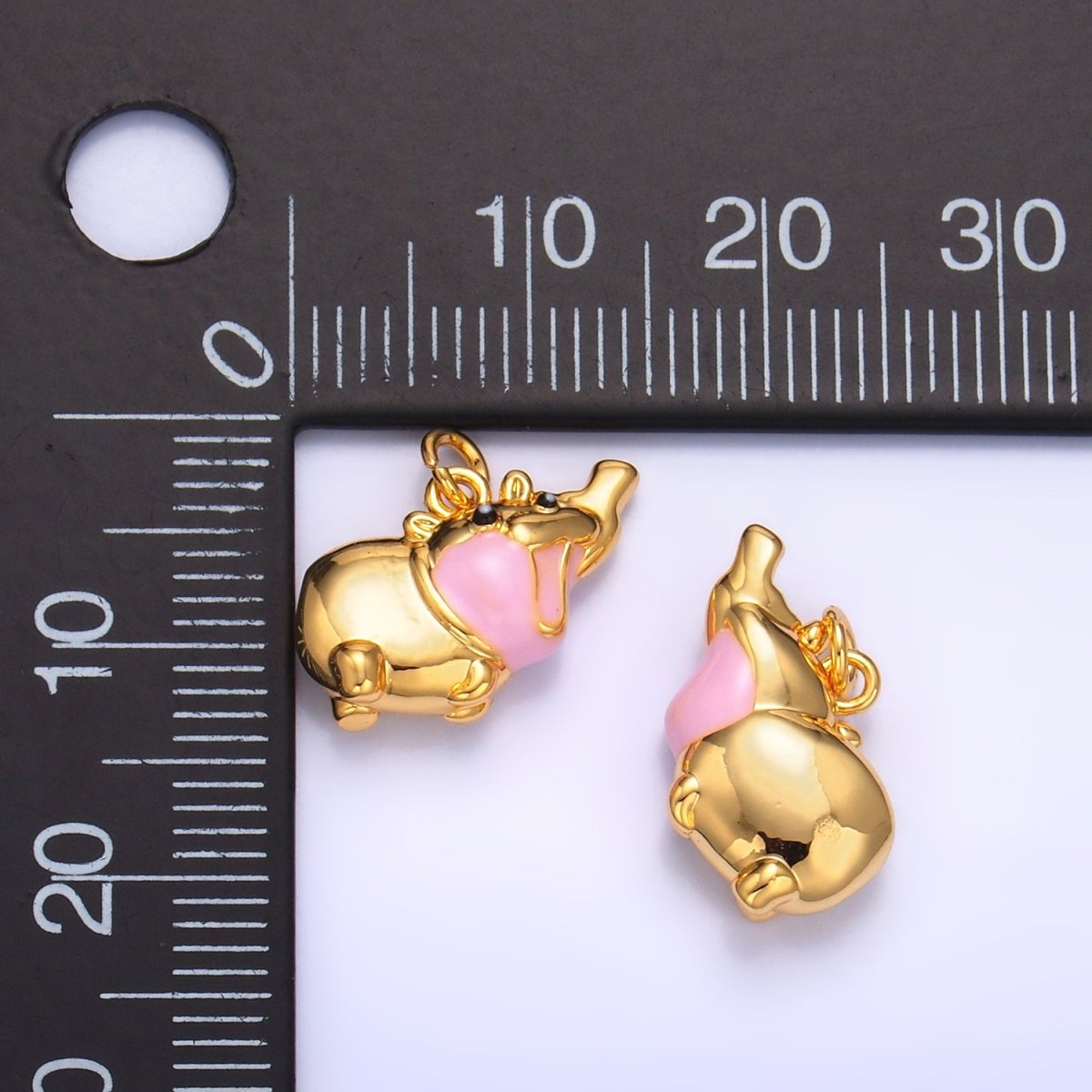24K Gold Filled Pink Enamel Rotund Hippopotamus Multidimensional 3D Animal Charm | W249
