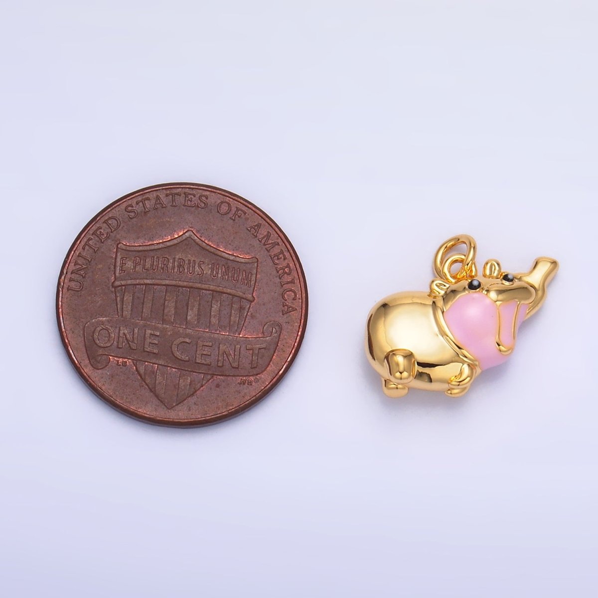 24K Gold Filled Pink Enamel Rotund Hippopotamus Multidimensional 3D Animal Charm | W249